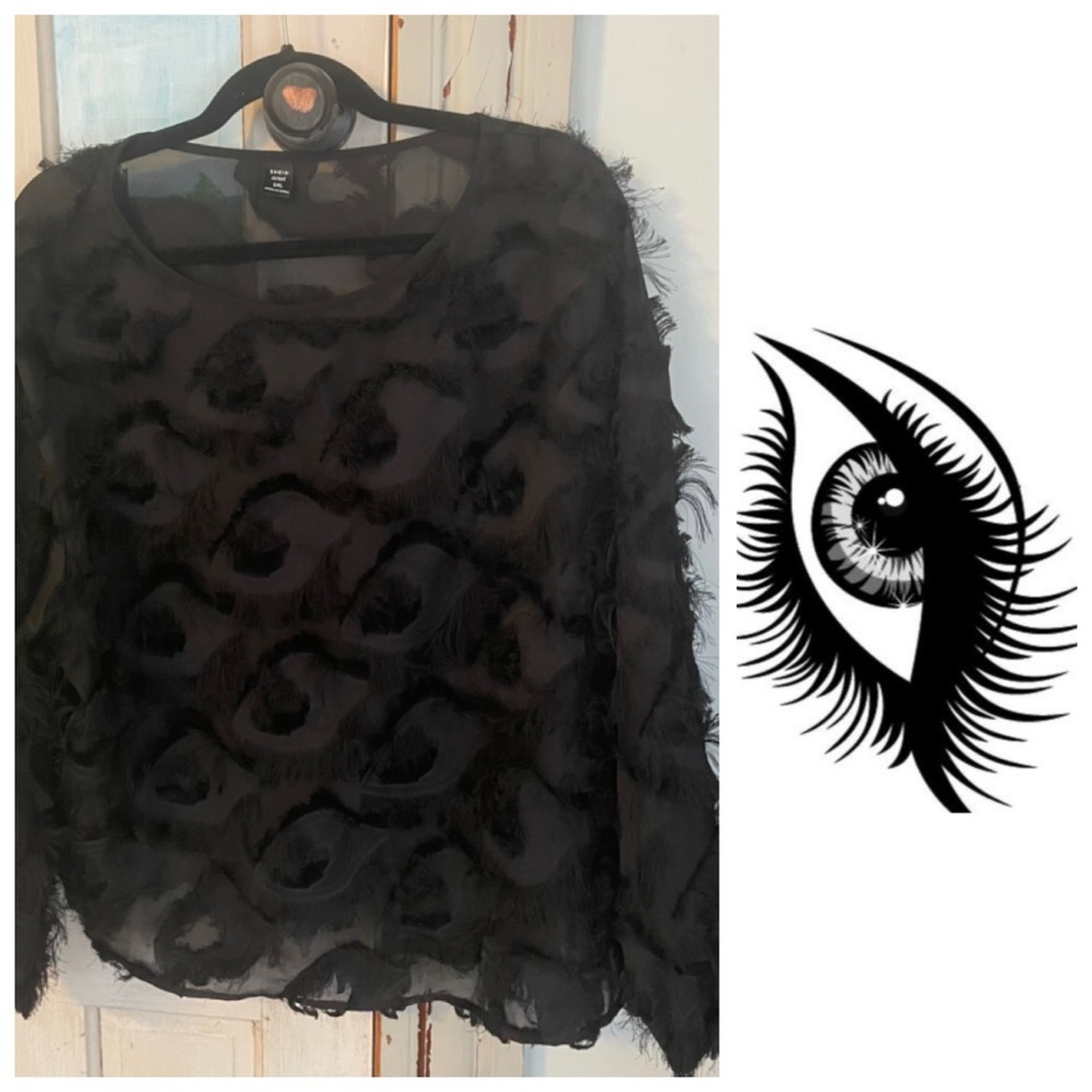 Chic Black Sheer Top with Eyelash Design